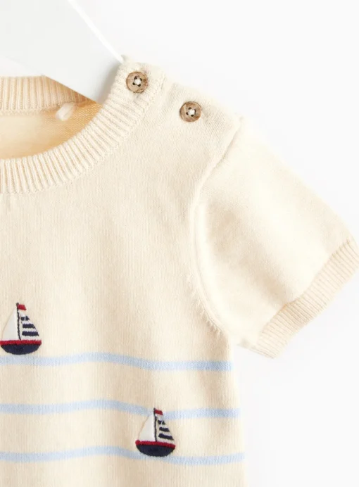 Cream Boat Embroidered Knitted Romper 9-12 months