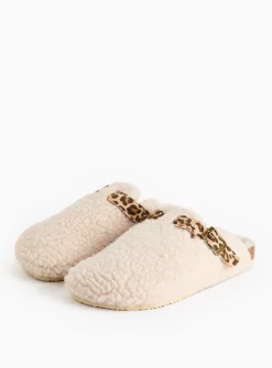 Cream Borg Buckle Mule Slippers S