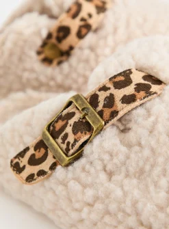 Cream Borg Buckle Mule Slippers S