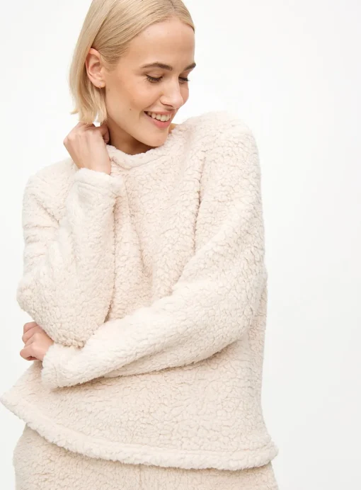 Cream Borg Fleece Thermal Co-ord Pyjama Top M