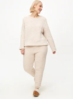 Cream Borg Fleece Thermal Co-ord Pyjama Top M