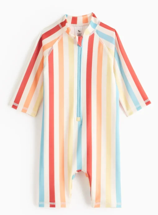 Cream Bright Stripe Swimsuit 6-9 months