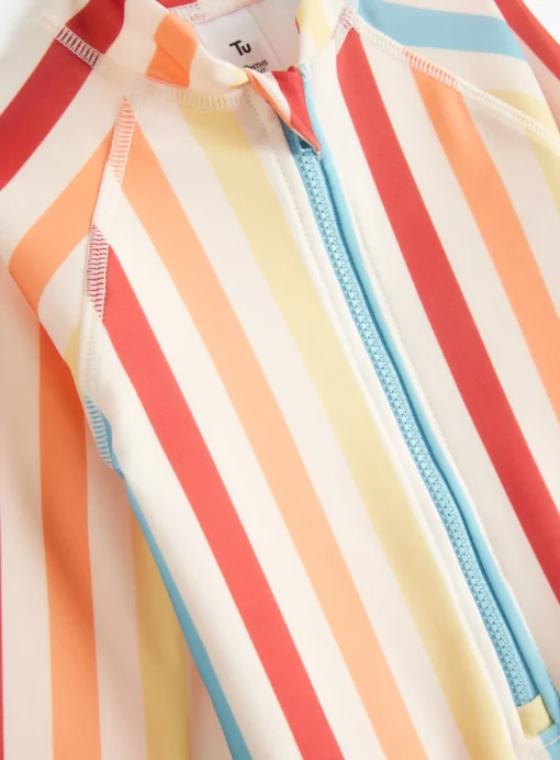 Cream Bright Stripe Swimsuit 6-9 months