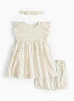 Cream Broderie Dress & Bloomers Set 9-12 months