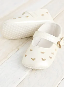 Cream Butterfly Mary Jane Shoes 6-9 months