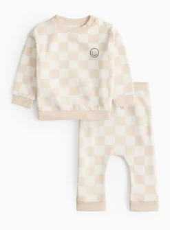 Cream Chequered Print Sweat Set 12-18 months