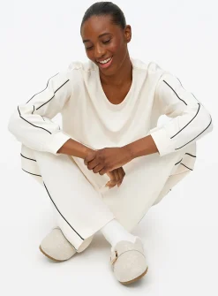 Cream Contrast Piping Scuba Co-ord Pyjama Top S