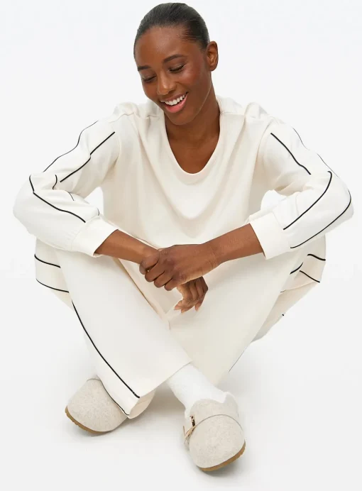 Cream Contrast Piping Scuba Co-ord Pyjama Top S