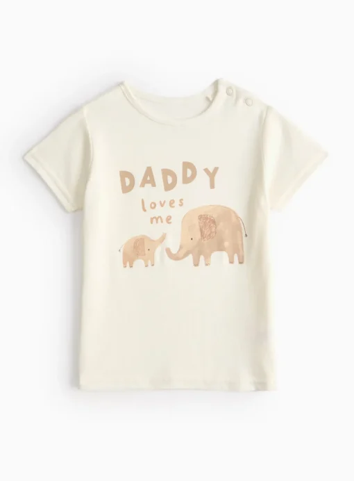 Cream Daddy Loves Me Short Sleeve T-Shirt Up to 3 mths