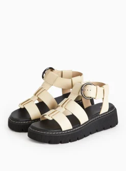 Cream Faux Leather Chunky Gladiator Sandals 7