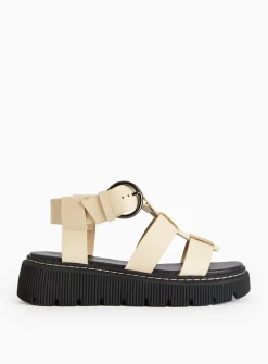 Cream Faux Leather Chunky Gladiator Sandals 7