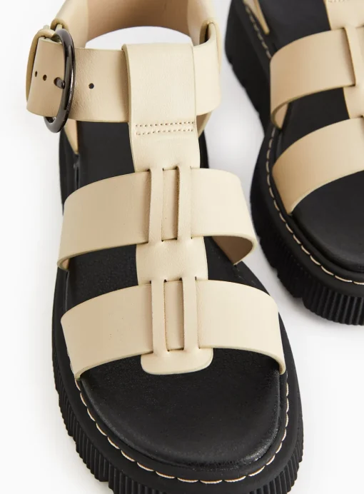 Cream Faux Leather Chunky Gladiator Sandals 7
