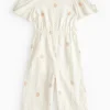 Cream Floral Embroidered Cotton Jumpsuit 4-5 years