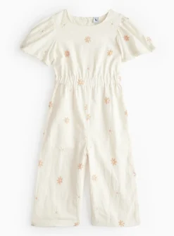 Cream Floral Embroidered Cotton Jumpsuit 4-5 years