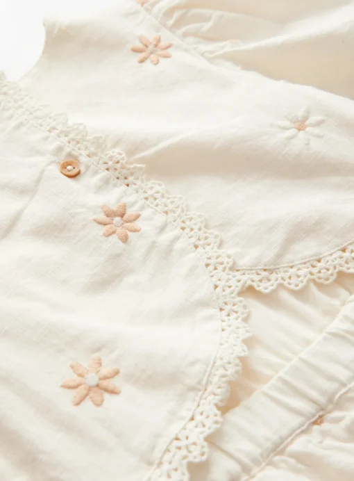 Cream Floral Embroidered Cotton Jumpsuit 4-5 years