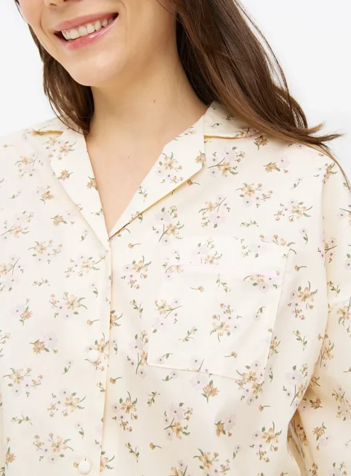 Cream Floral Print Traditional Woven Pyjamas 18