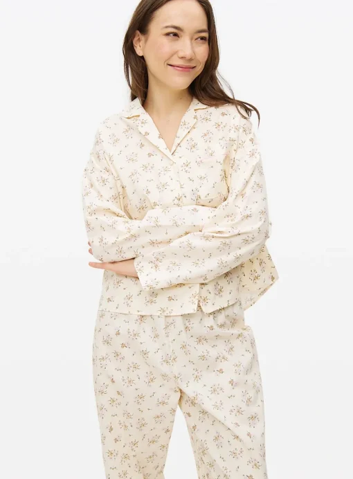 Cream Floral Print Traditional Woven Pyjamas 18