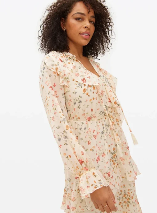 Cream Floral Ruffle Maxi Romantic Dress 12