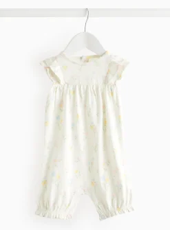 Cream Flower Print Frill Romper 6-9 months