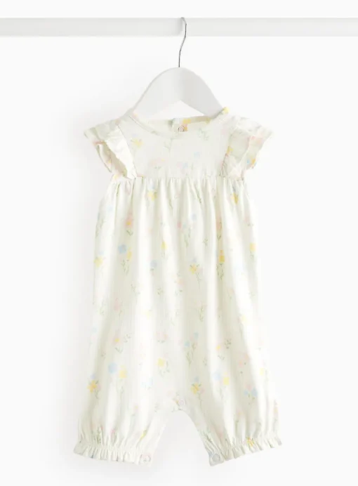 Cream Flower Print Frill Romper 6-9 months