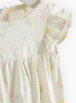 Cream Flower Print Frill Romper 6-9 months
