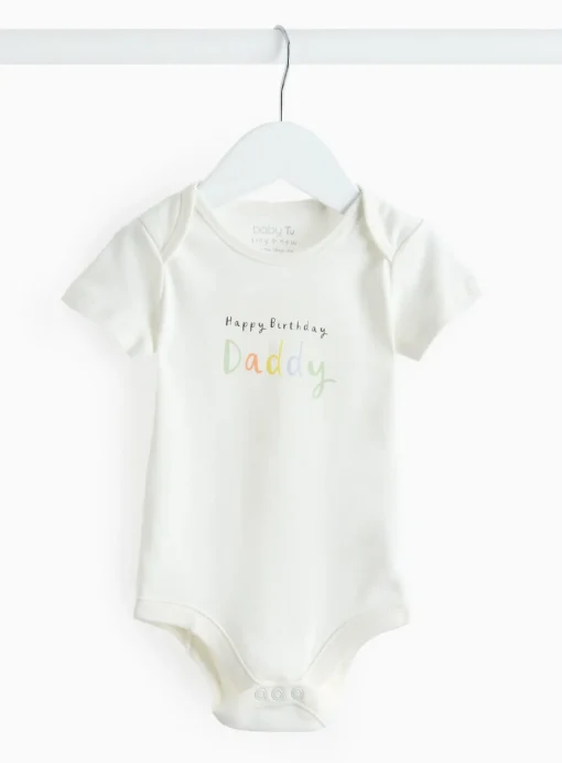 Cream Happy Birthday Daddy Slogan Bodysuit Up to 1 mth