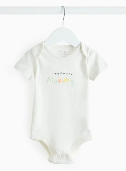 Cream Happy Birthday Mummy Slogan Bodysuit   3-6 months