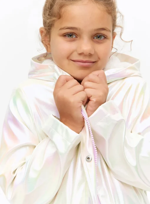 Cream Iridescent Fleece Lined Mac Coat 11-12 years