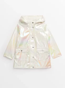 Cream Iridescent Fleece Lined Mac Coat 11-12 years