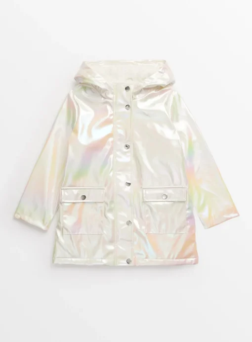 Cream Iridescent Fleece Lined Mac Coat 11-12 years