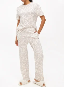 Cream Leopard Printed Co-ord Pyjama Bottoms S