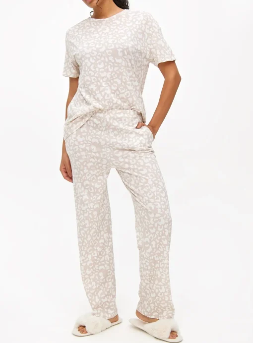 Cream Leopard Printed Co-ord Pyjama Bottoms S