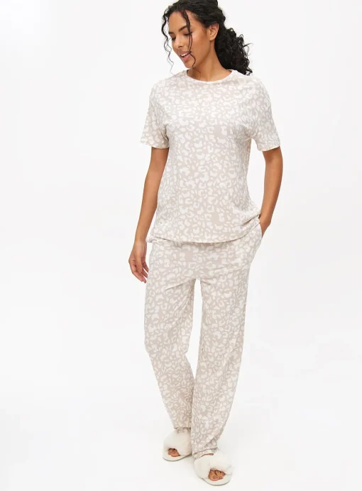 Cream Leopard Printed Co-ord Pyjama Bottoms S