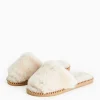 Cream Plush Faux Fur Mule Slippers M