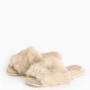 Cream Plush Faux Fur Sliders L