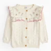 Cream Pointelle Floral Knitted Cardigan 2-3 years