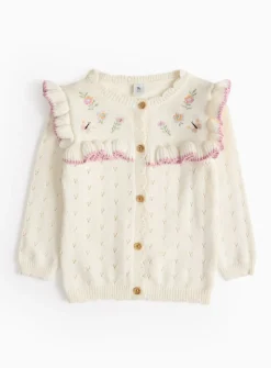 Cream Pointelle Floral Knitted Cardigan 2-3 years