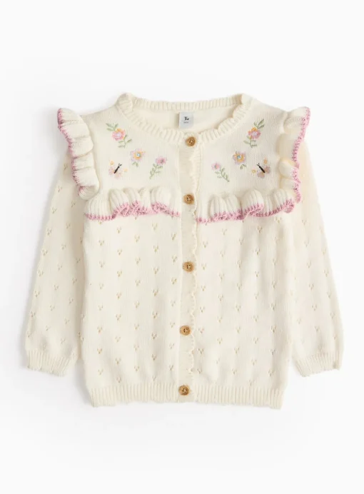 Cream Pointelle Floral Knitted Cardigan 2-3 years