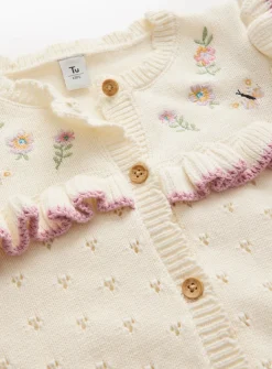 Cream Pointelle Floral Knitted Cardigan 2-3 years