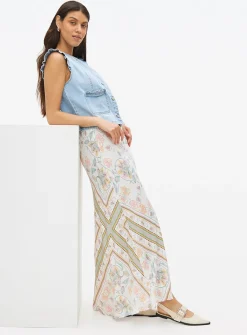 Cream Scarf Printed Midaxi Slip Skirt 22