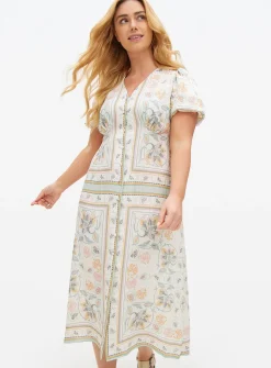 Cream Scarf Printed Midaxi Tea Dress 20R