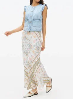 Cream Scarf Printed Midaxi Slip Skirt 22