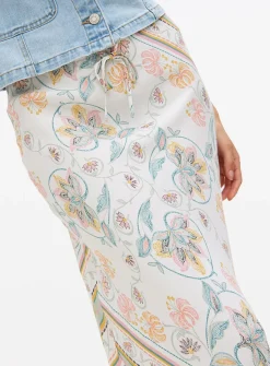 Cream Scarf Printed Midaxi Slip Skirt 22