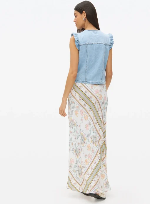 Cream Scarf Printed Midaxi Slip Skirt 22