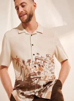 Cream Scenic Print Viscose Shirt XXXL