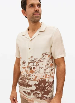 Cream Scenic Print Viscose Shirt XXXL