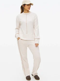 Cream Soft Touch Piping Coord Straight Leg Joggers S