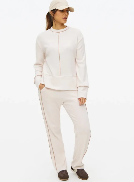 Cream Soft Touch Piping Coord Straight Leg Joggers S