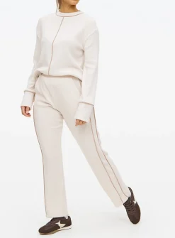 Cream Soft Touch Piping Coord Straight Leg Joggers S