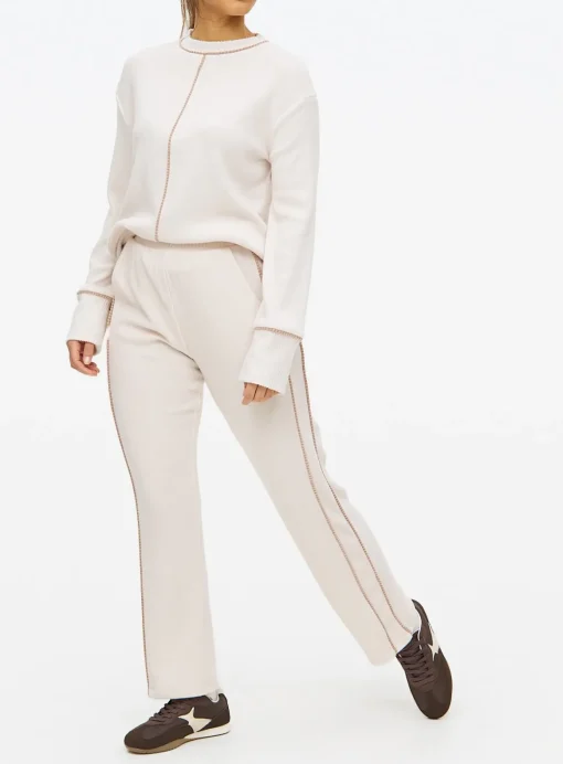 Cream Soft Touch Piping Coord Straight Leg Joggers S